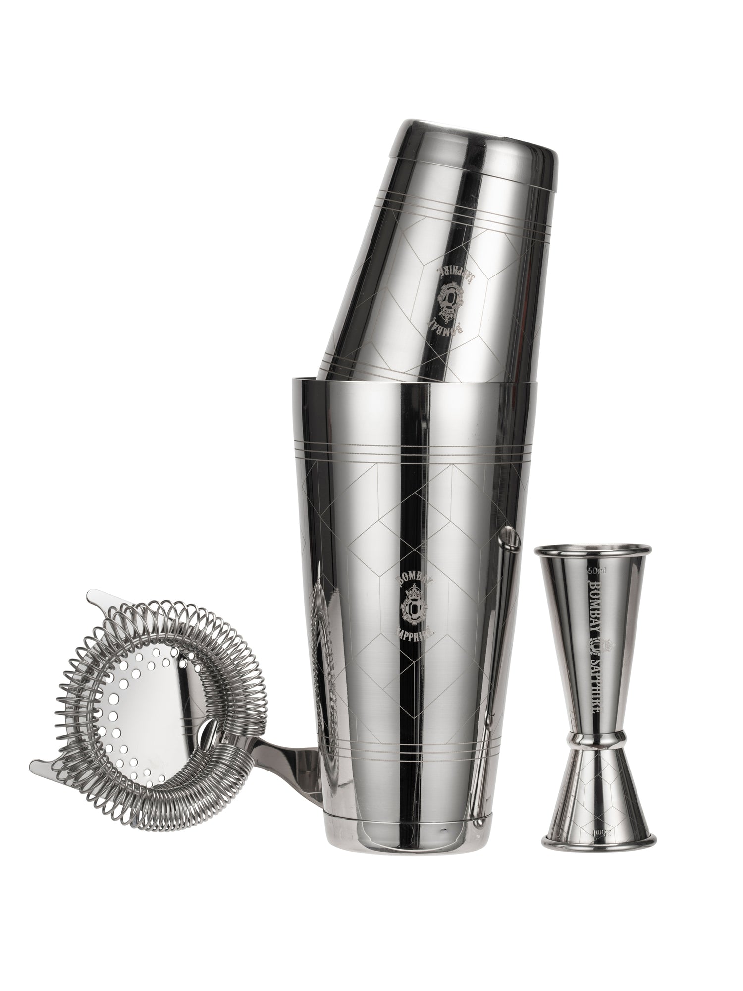 Bombay Sapphire x Bonzer Boston Shaker, Hawthorne Strainer and Jigger Set