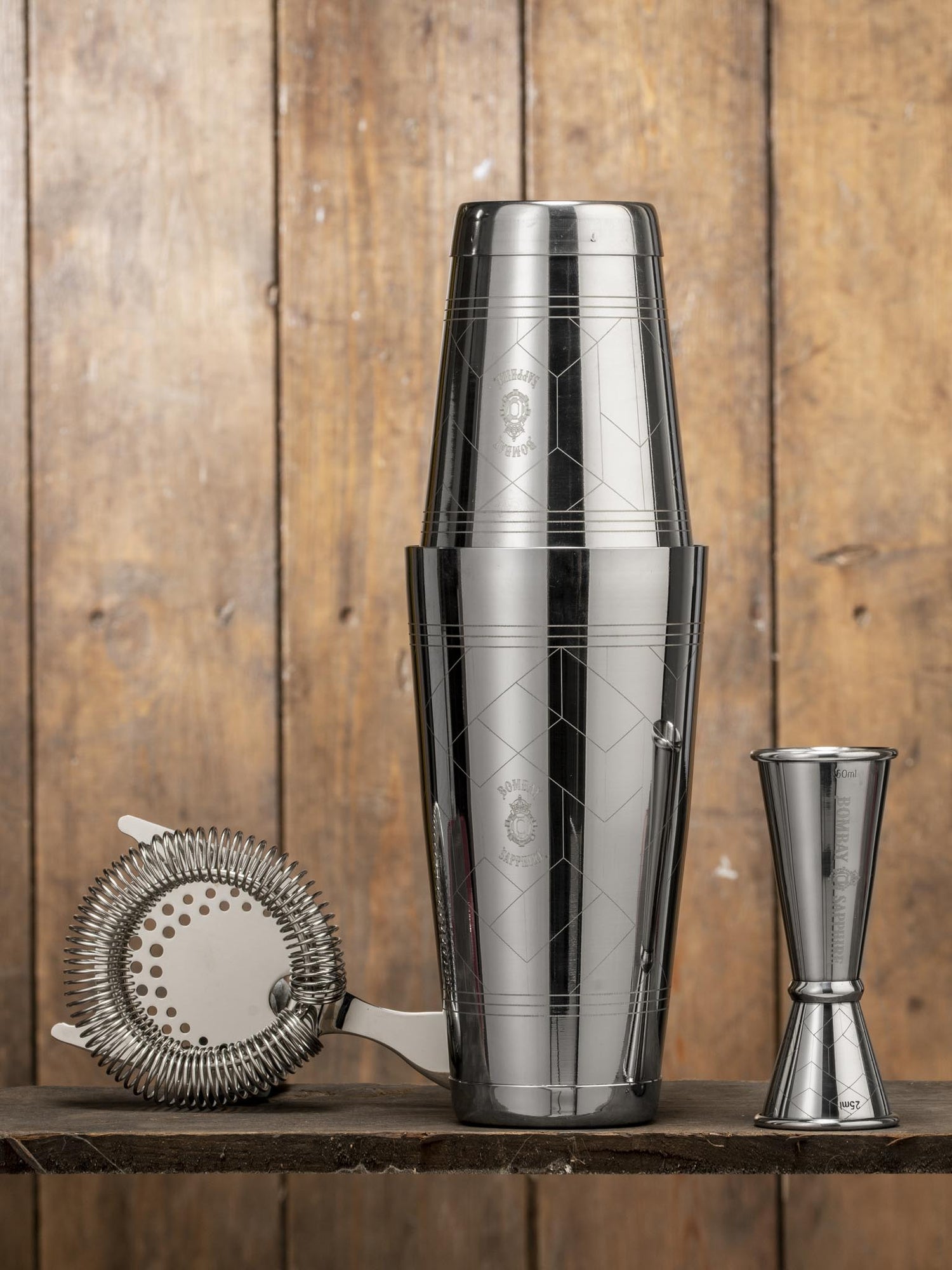 Bombay Sapphire x Bonzer Boston Shaker, Hawthorne Strainer and Jigger Set